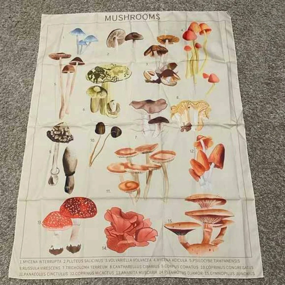Mushroom Varieties Chart Tapestry Wall Decor